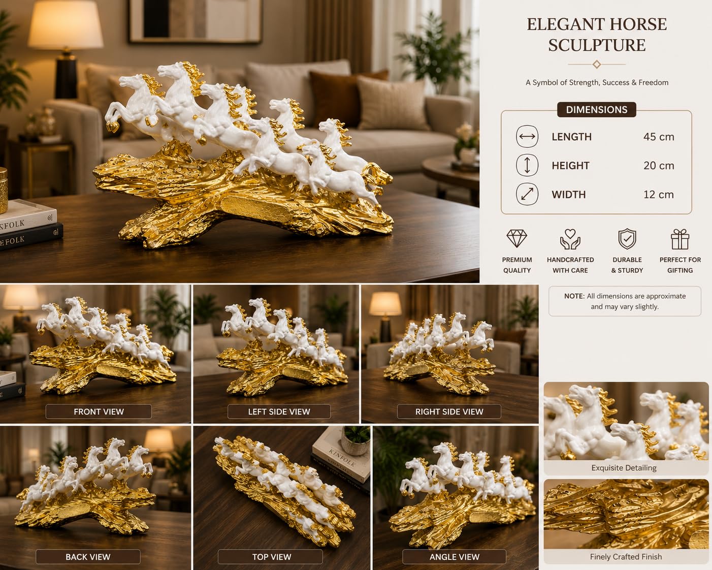 Elegant 7 Horses Sculpture