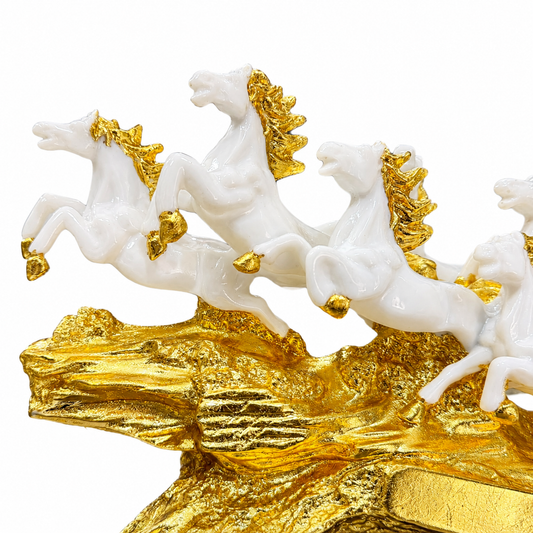 Elegant 7 Running Horses Sculpture with Gold Plating