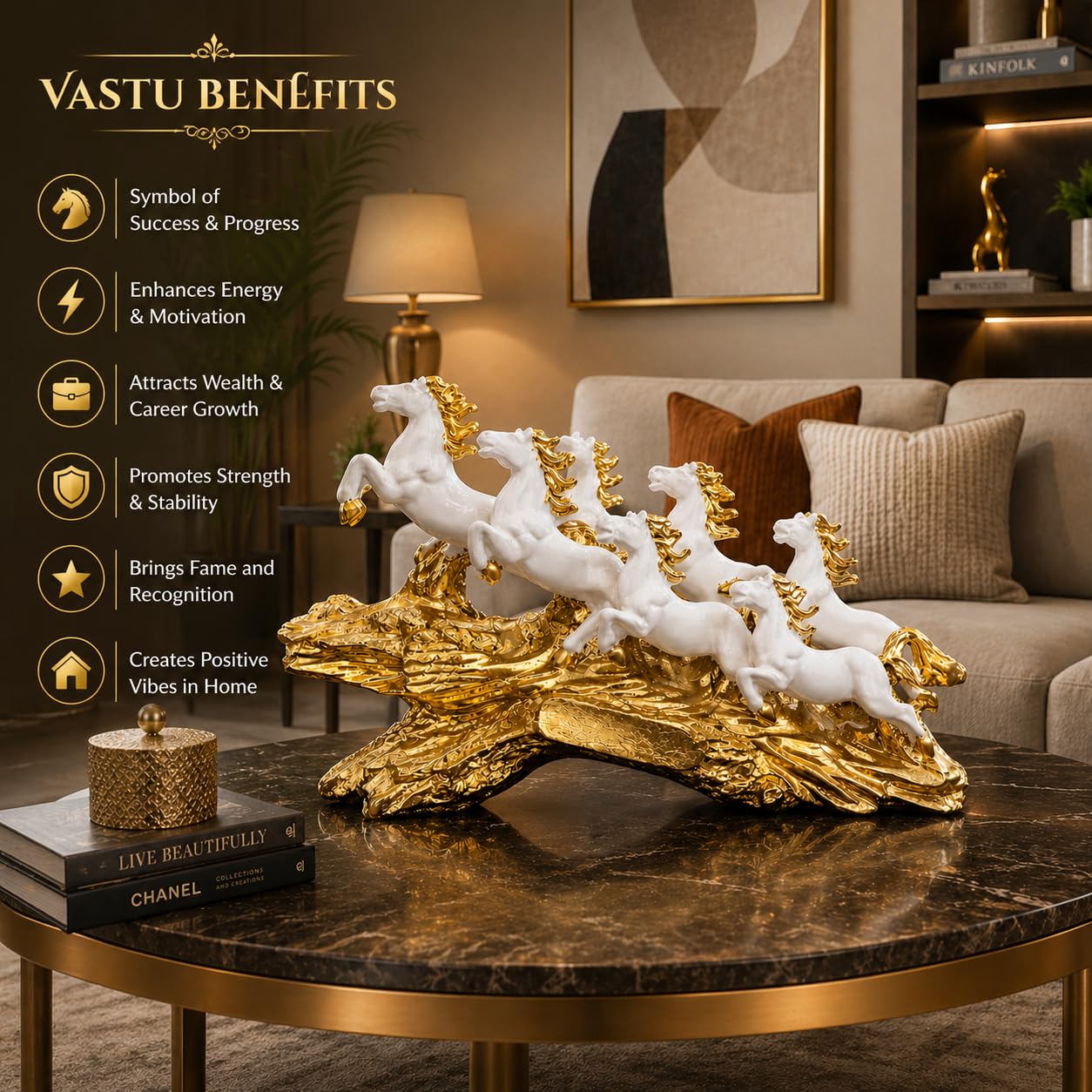 Elegant 7 Horses Sculpture