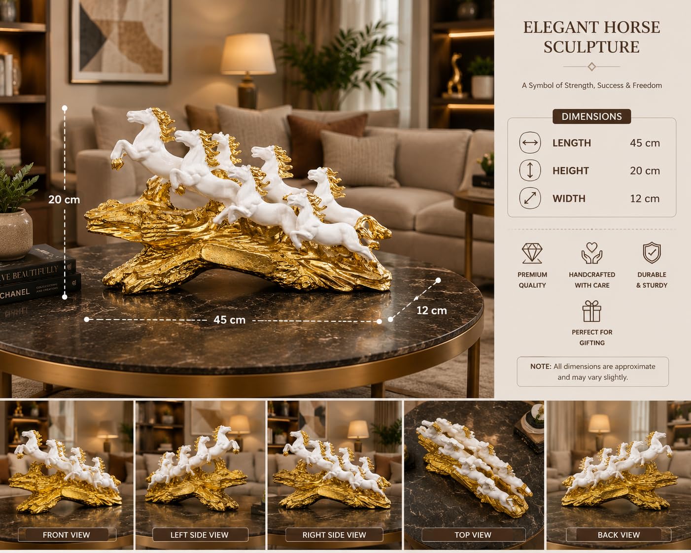 Elegant 7 Horses Sculpture