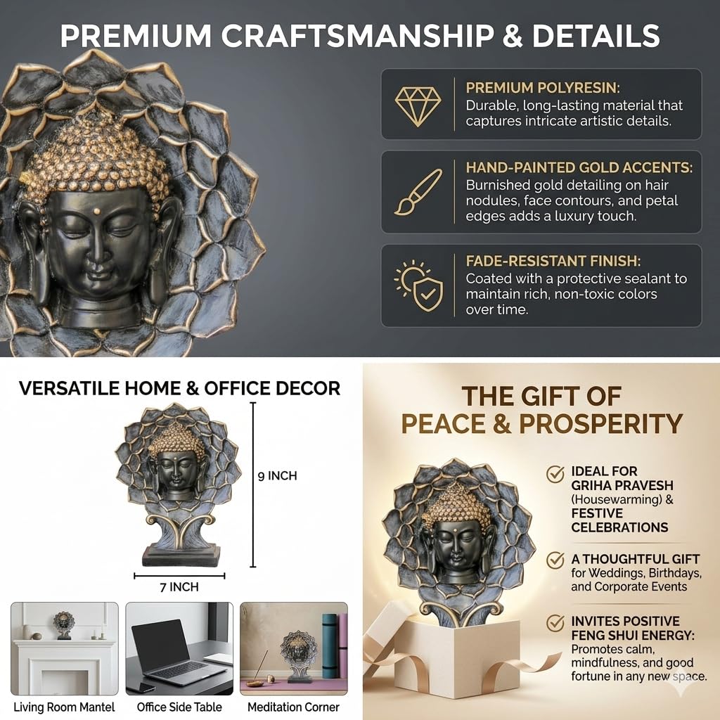 Flower Buddha Head Statue