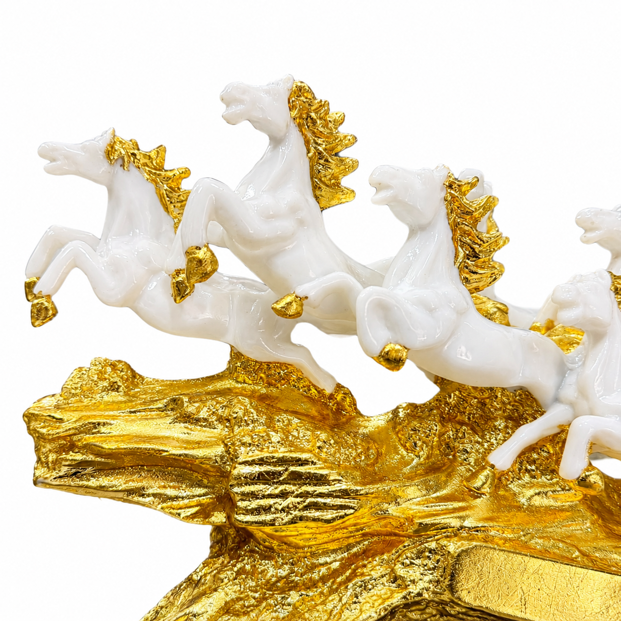 Elegant 7 Running Horses Sculpture with Gold Plating