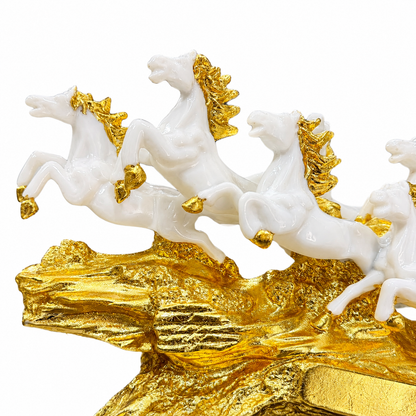 Elegant 7 Running Horses Sculpture with Gold Plating