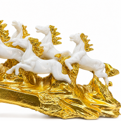Elegant 7 Running Horses Sculpture with Gold Plating