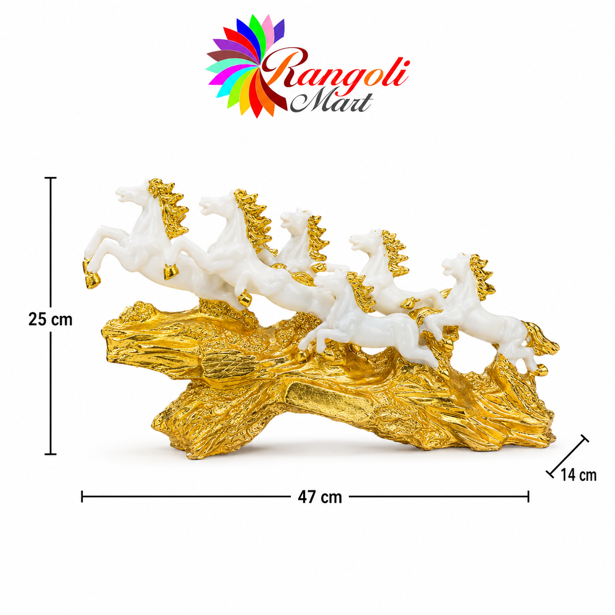 Elegant 7 Running Horses Sculpture with Gold Plating