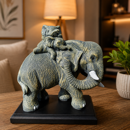 Mother Elephant with Baby on Her Calf