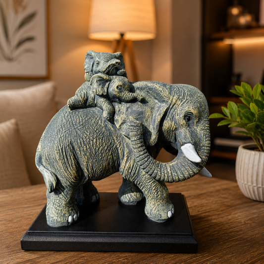 Mother Elephant with Baby on Her Calf