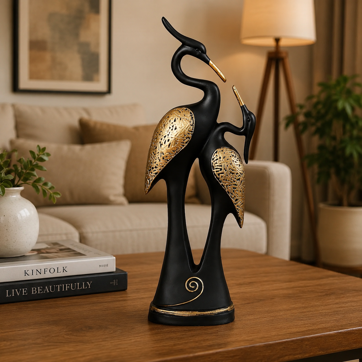 Black Kissing Swan Couple Showpiece