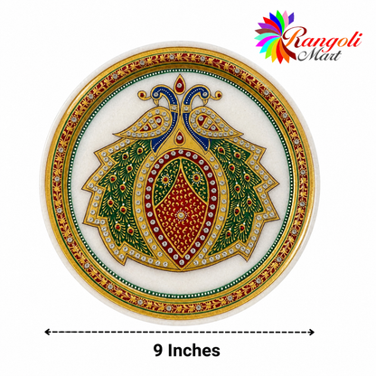 Marble Meenakari Peacock Artwork Plate