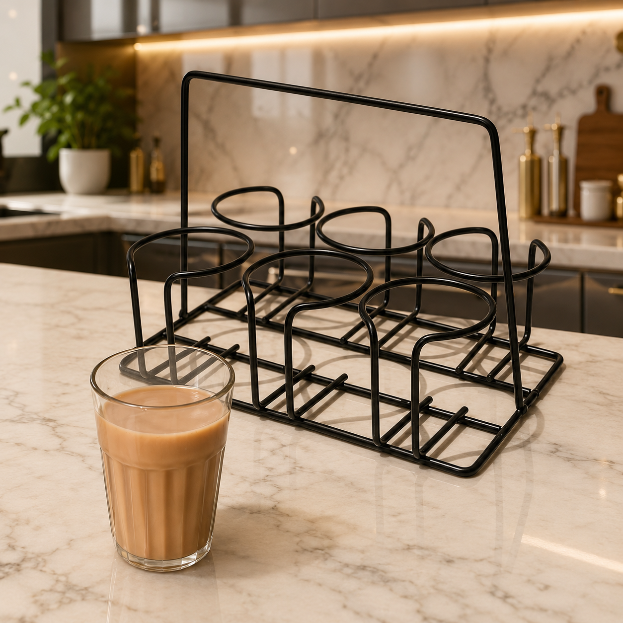 Indian Cutting Chai Glass with Iron Chikka Stand