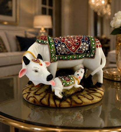 Hand-Painted Kamdhenu Cow & Calf Showpiece