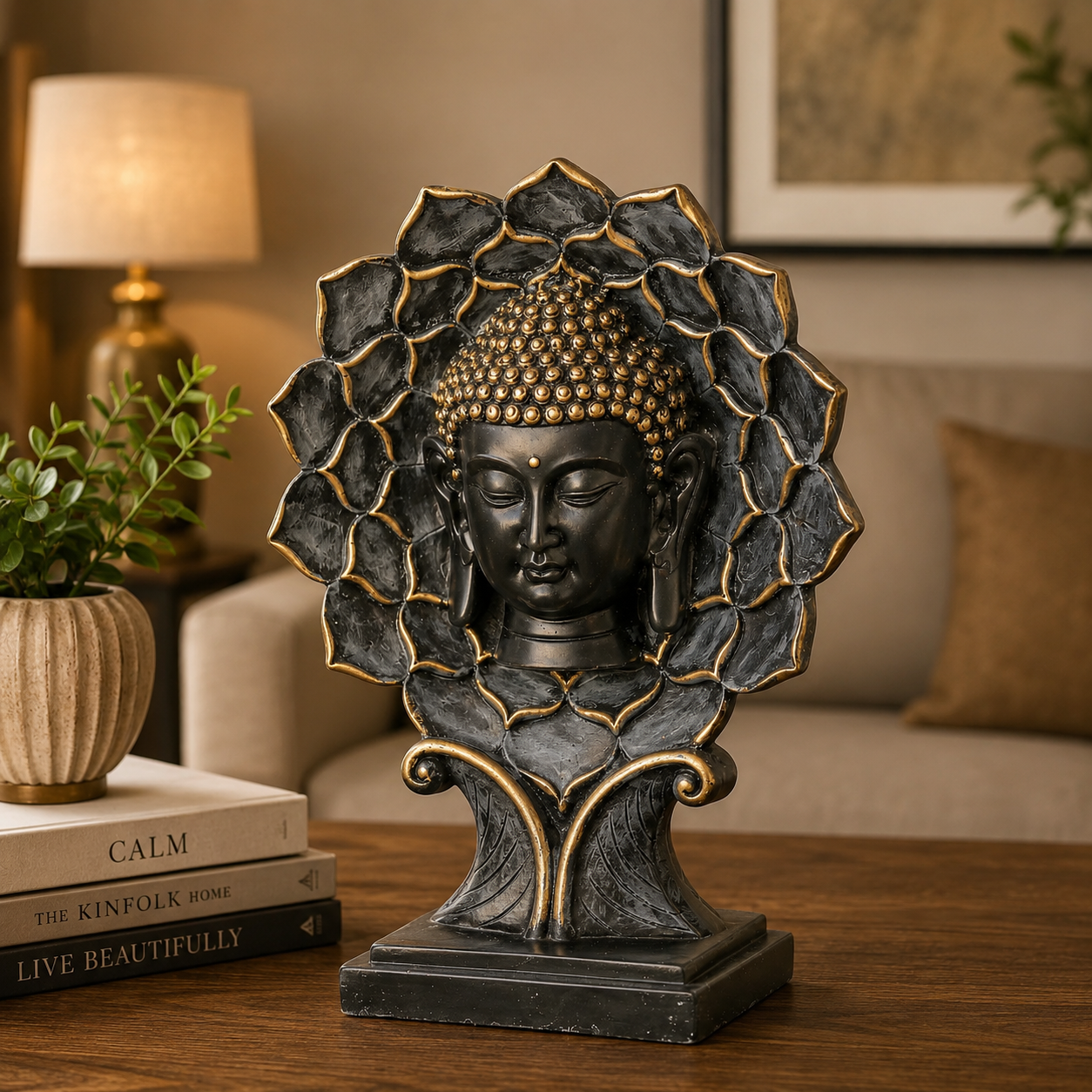 Flower Buddha Head Statue