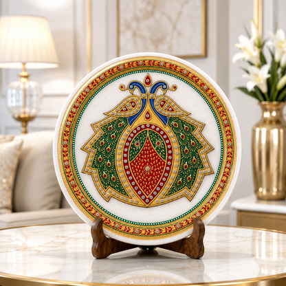 Marble Meenakari Peacock Artwork Plate