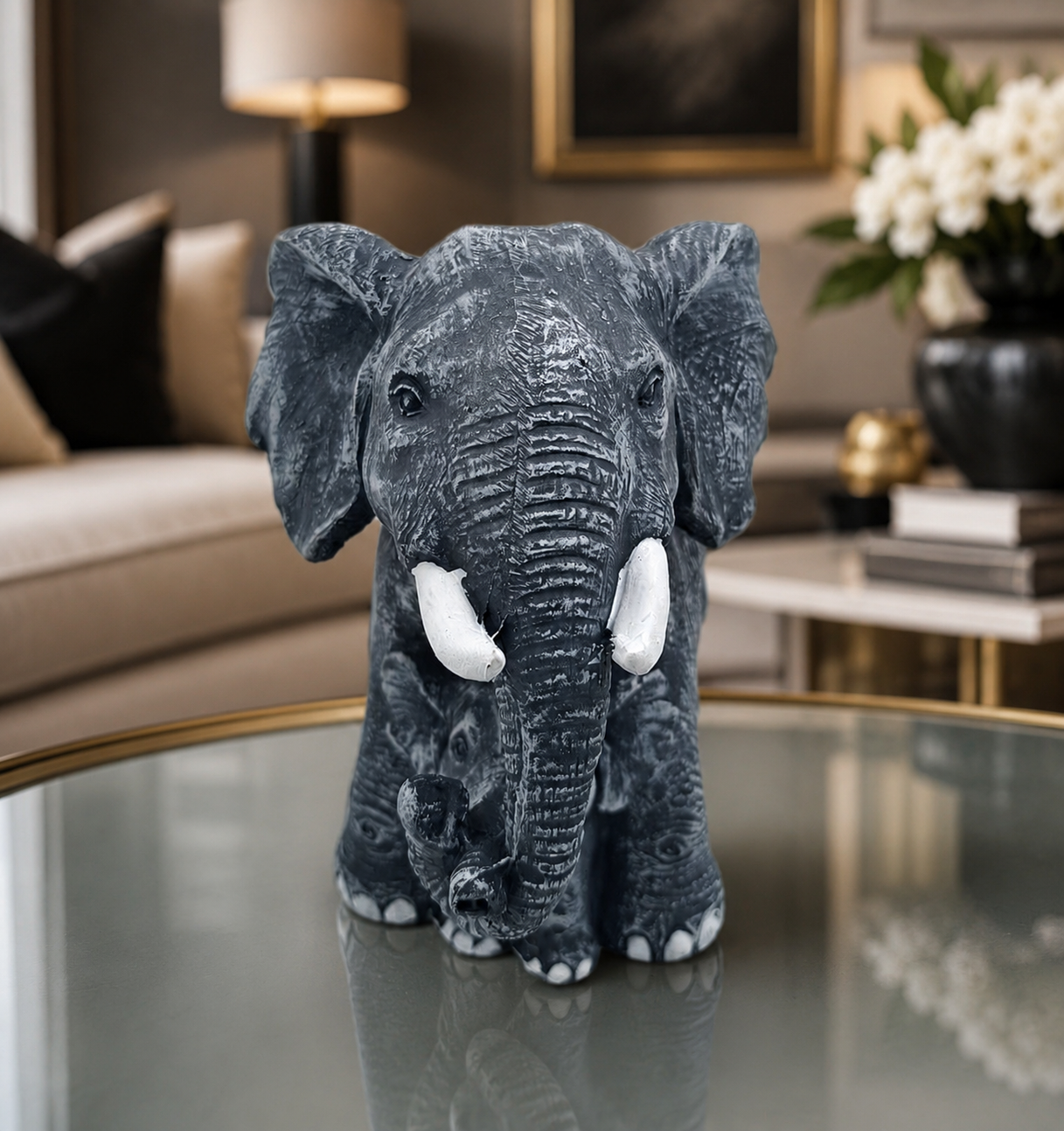 Mother Elephant with Baby Figurine