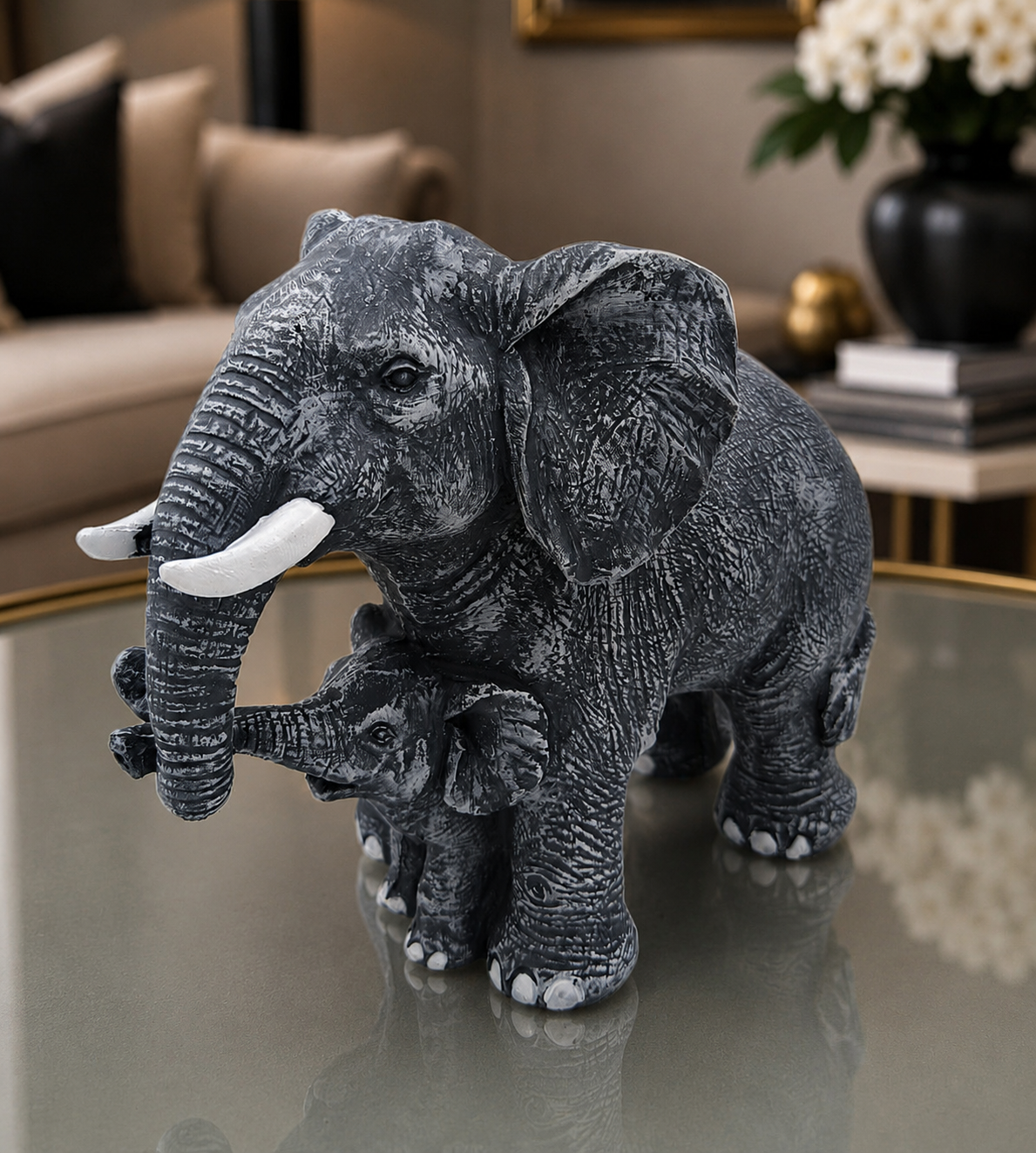 Mother Elephant with Baby Figurine
