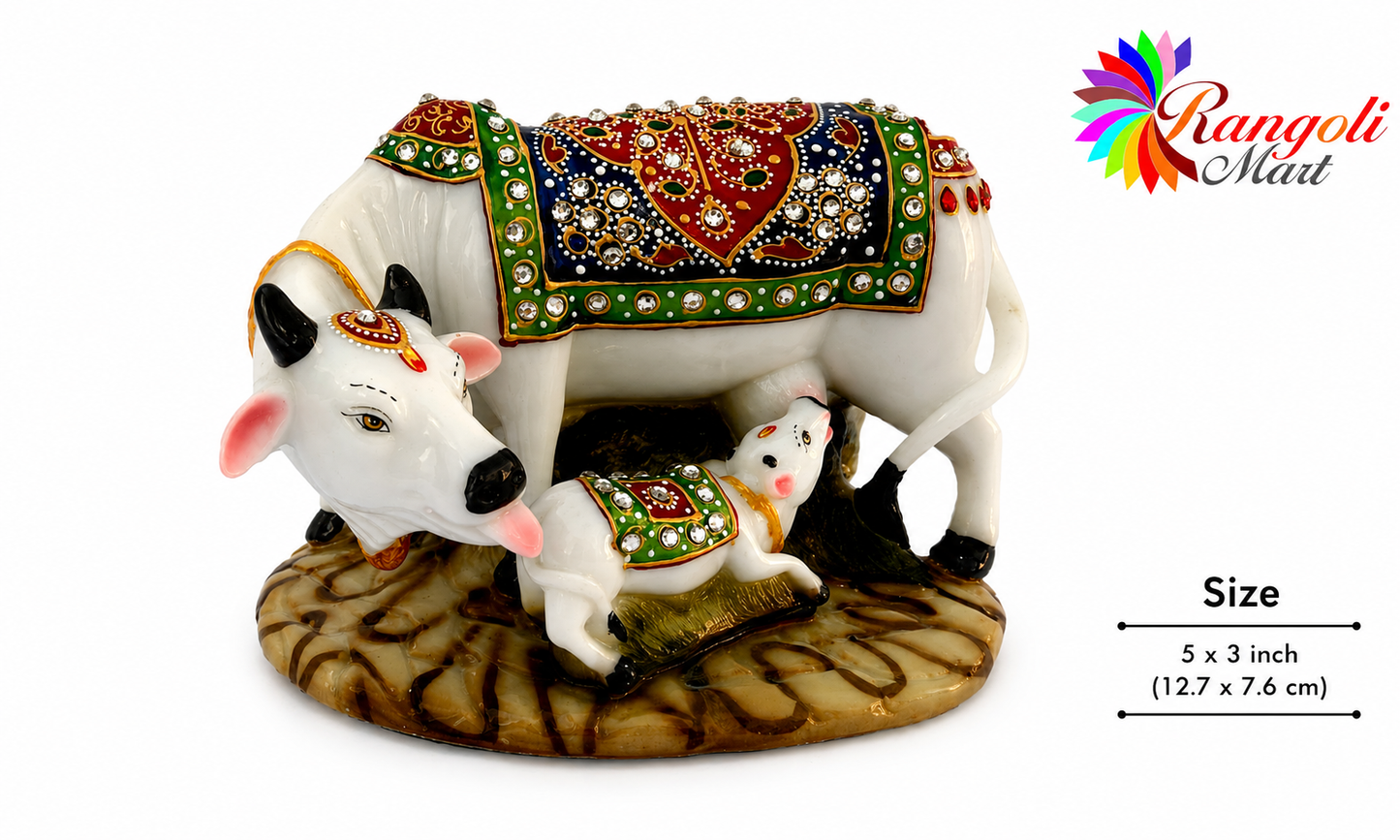 Hand-Painted Kamdhenu Cow & Calf Showpiece