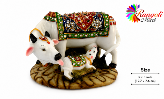 Hand-Painted Kamdhenu Cow & Calf Showpiece