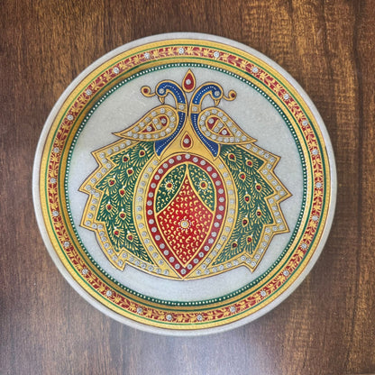 Marble Meenakari Peacock Artwork Plate