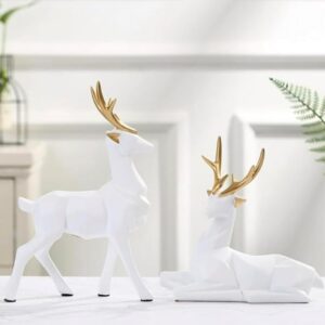 Abstract Art Deer 2 pc Set Showpiece - White
