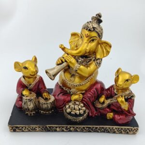 Ganesha Idol with Two Mouse Figurines