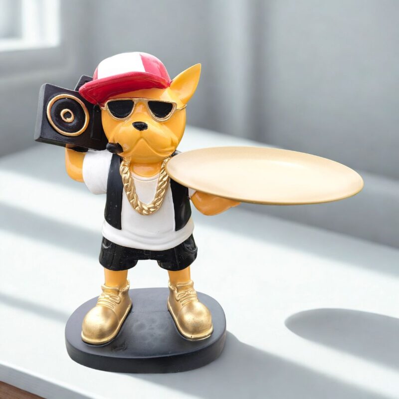 Polyresin Rapper Bulldog Storage Tray Stand