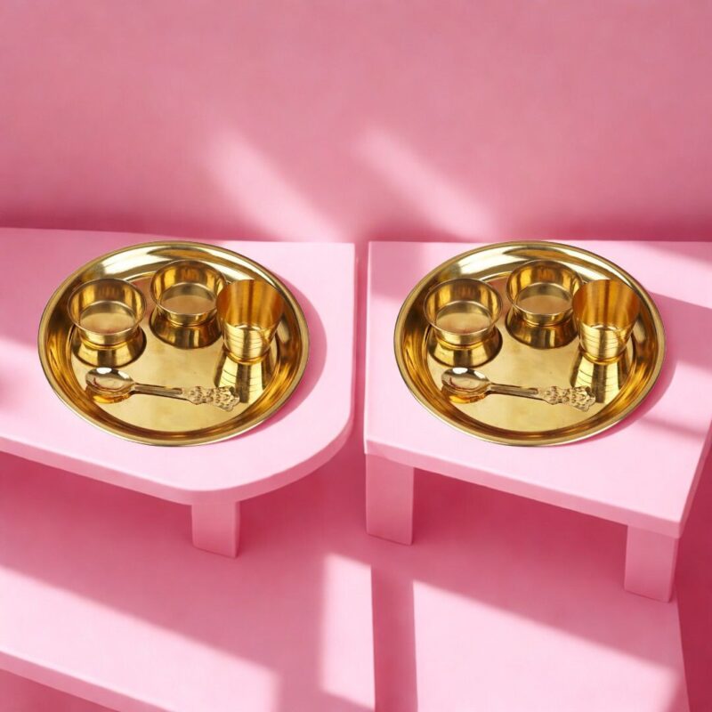 Pure Brass Laddu Gopal Bhog Thali 5 Pcs Set of 2