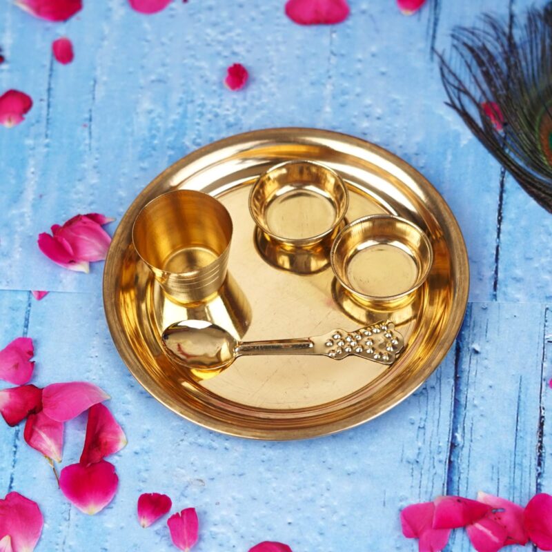 Pure Brass Laddu Gopal Bhog Thali 5 Pcs Set